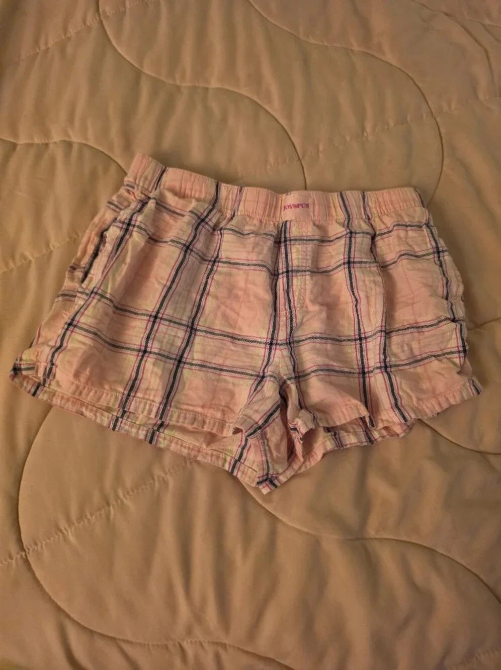Women’s Pink Plaid Athletic Shorts with Elastic Waist